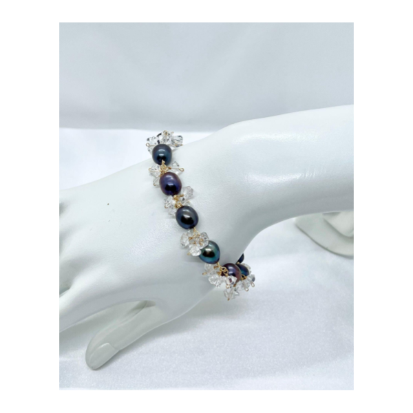 黒淡水パール、ハーキマーダイヤモンドのブレスレット