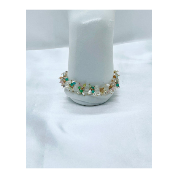 セイロンムーン、キャッツアイ、淡水パールのブレスレット