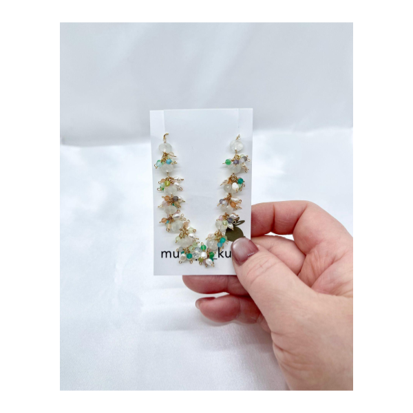 セイロンムーン、キャッツアイ、淡水パールのブレスレット