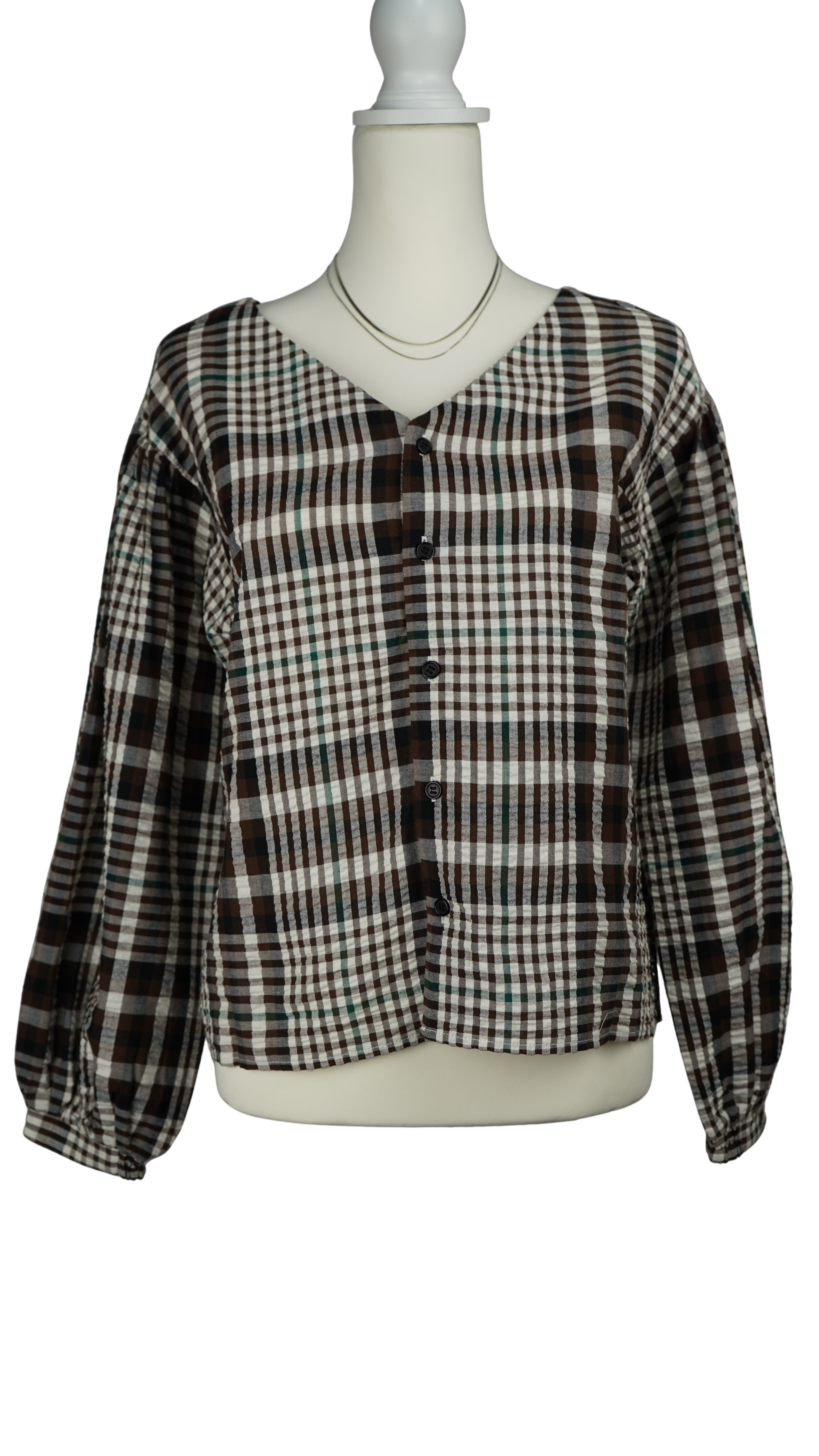 CHECK PUFF SLEEVE BLOUSE【離島配送不可】
