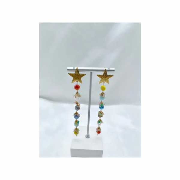 カラー水晶のロングピアス