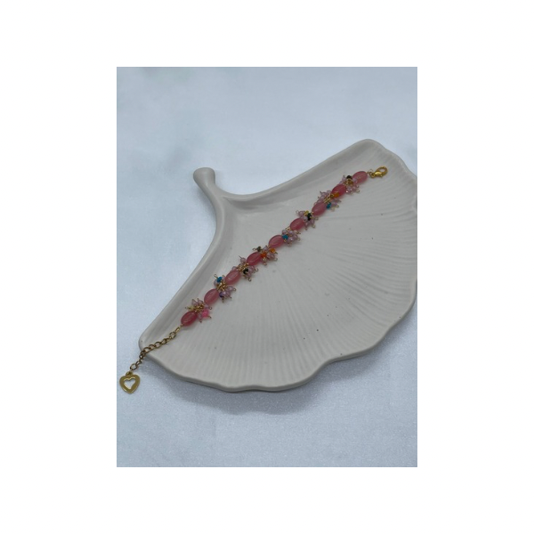 ピンクジェイド × ジルコン × カラーオパール ブレスレット