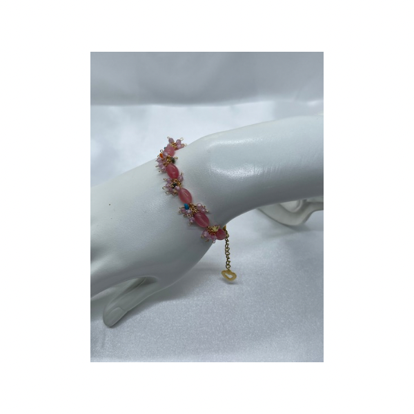 ピンクジェイド × ジルコン × カラーオパール ブレスレット