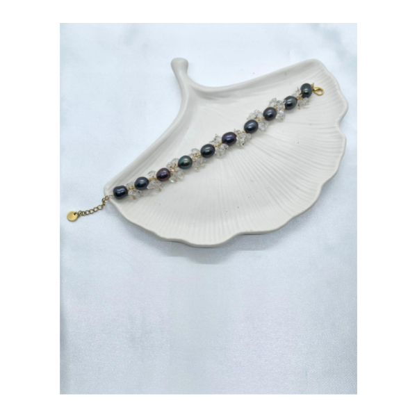 黒淡水パール、ハーキマーダイヤモンドのブレスレット