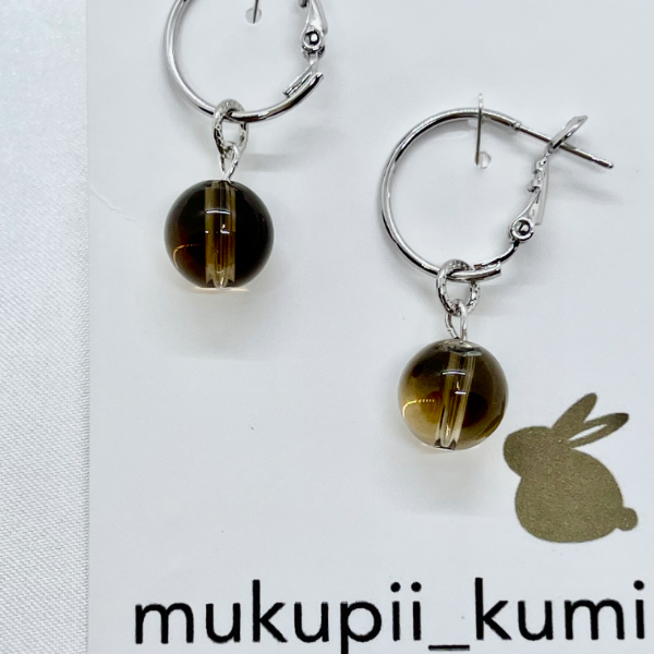 スモーキークォーツのフープピアス(2way)