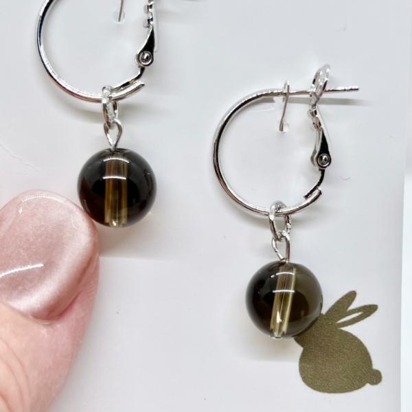 スモーキークォーツのフープピアス(2way)