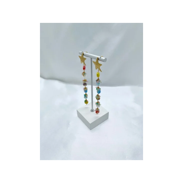 カラー水晶のロングピアス